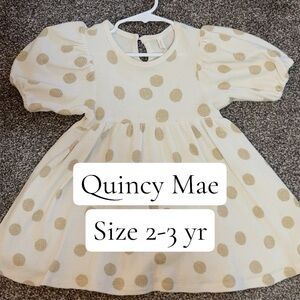 Quincy Mae Cream Dress with Tan Polka Dots and Puff Sleeves